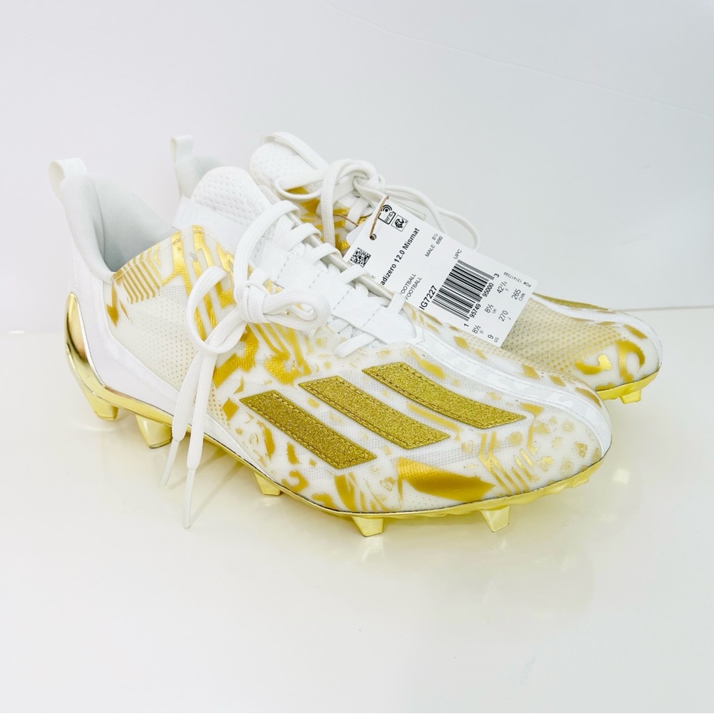 Adidas NWT Adizero 12.0 Mismatch White Gold Football Cleats Reflective